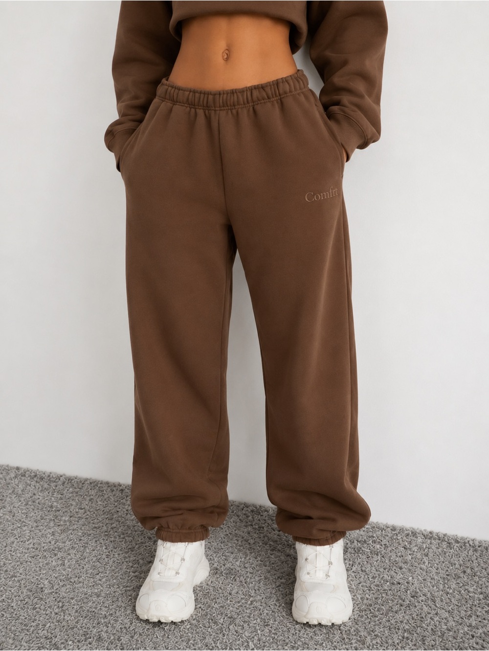 Comfrt | L | Signature Sweatpants Brown Cozy Elastic-Waist